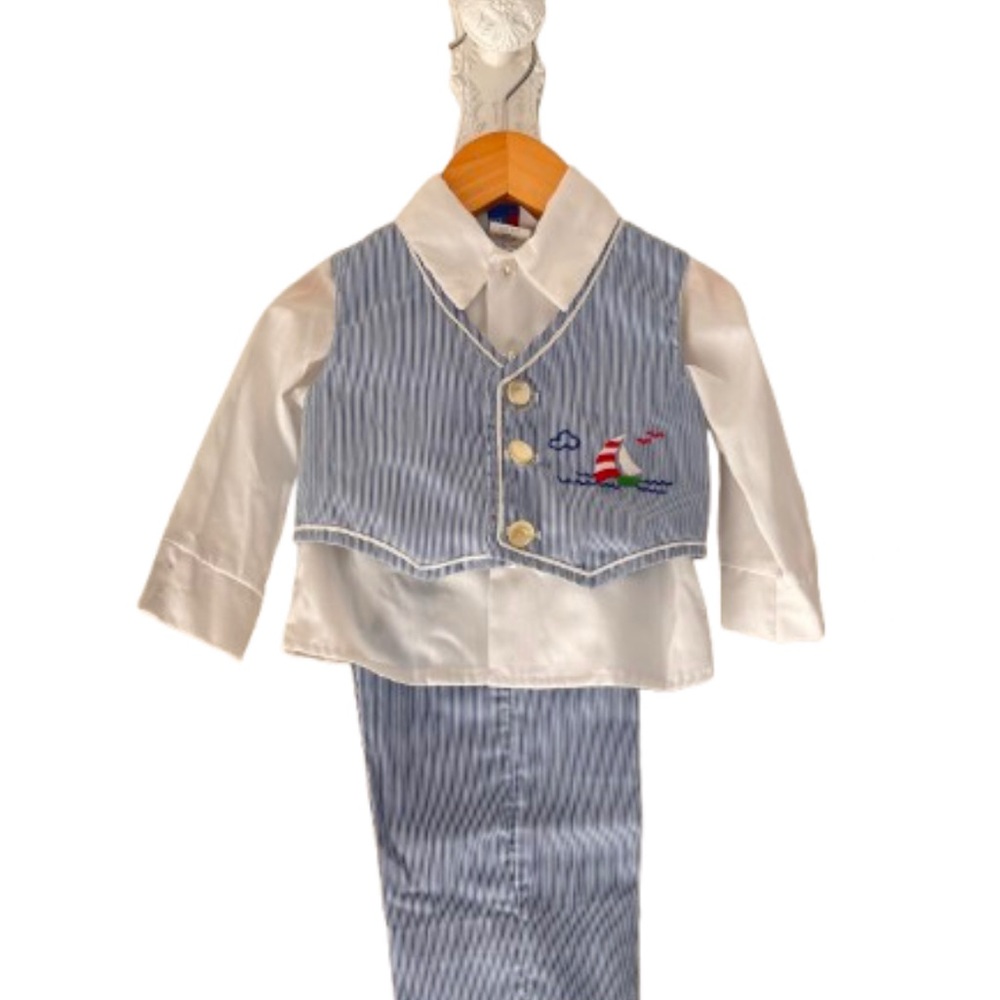 Children’s Boys Baby Vintage 80s Good Lad Ship 3 Piece Suit 18 Months Stripe